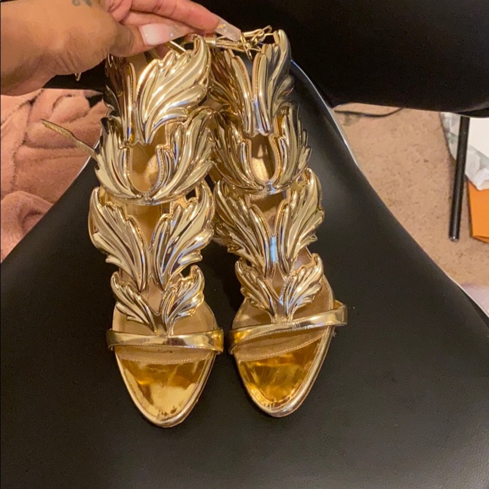Giuseppe Zanotti Gold Coline Wings Suede